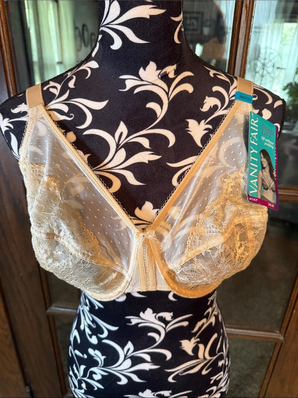 Vanity Fair Champagne Lace & Sheer Dot Bra